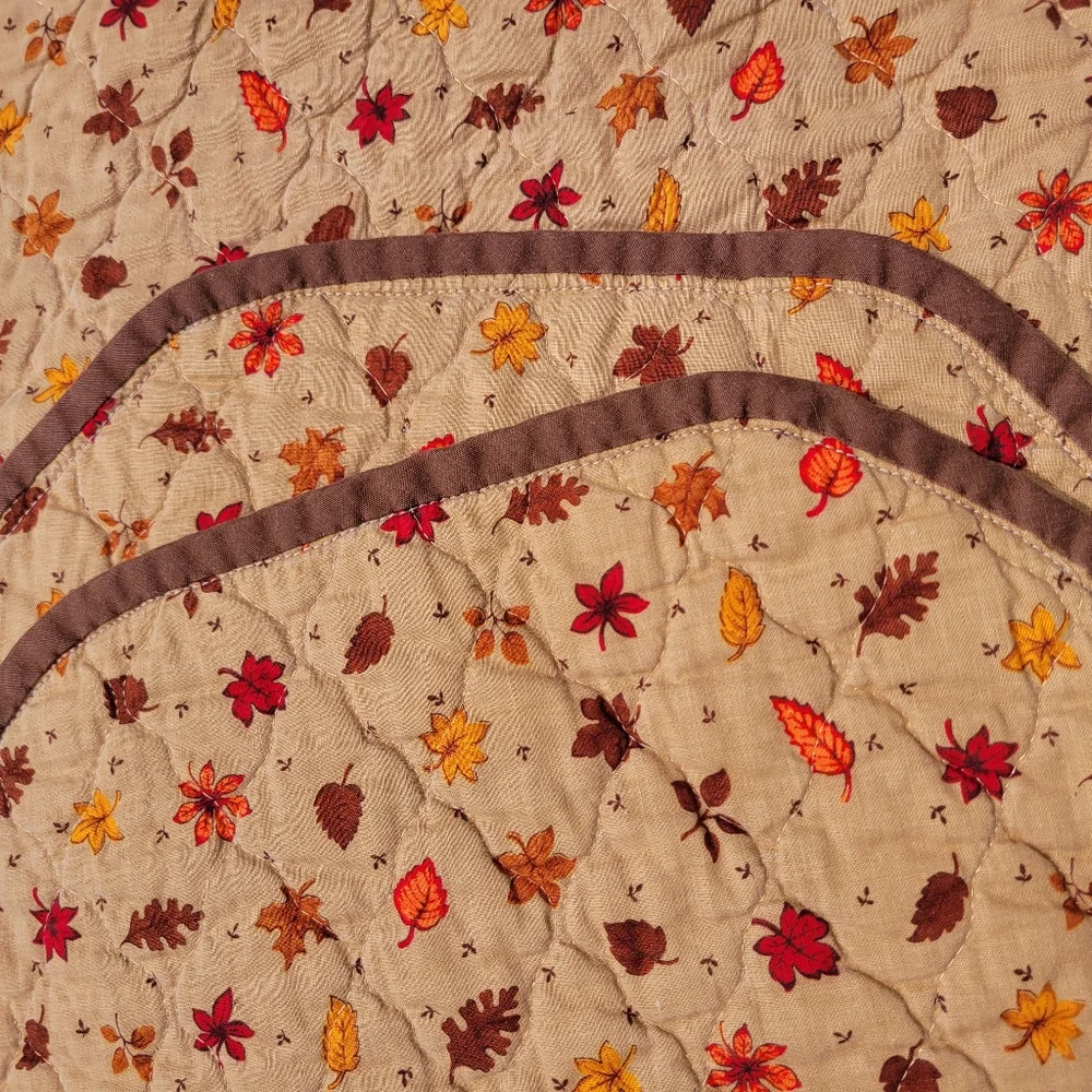 Quilted Turkey Placemats (6) Handmade Autumn Theme Leaves Farmhouse Cottage